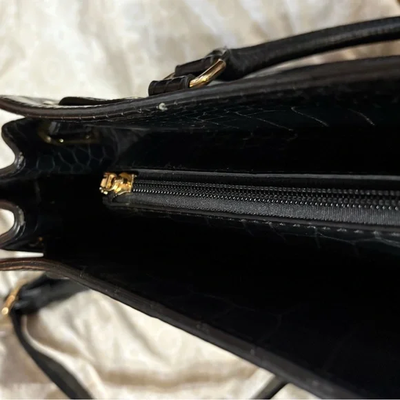 Black Croc-Embossed Shoulder Tote with Gold Accent - Picture 6 of 11